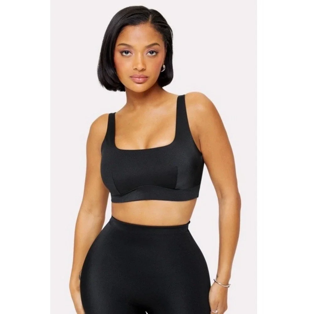 Yitty Fabletics Headliner Shaping Midi Bralette Square Neck Black Blue Lined 2XL